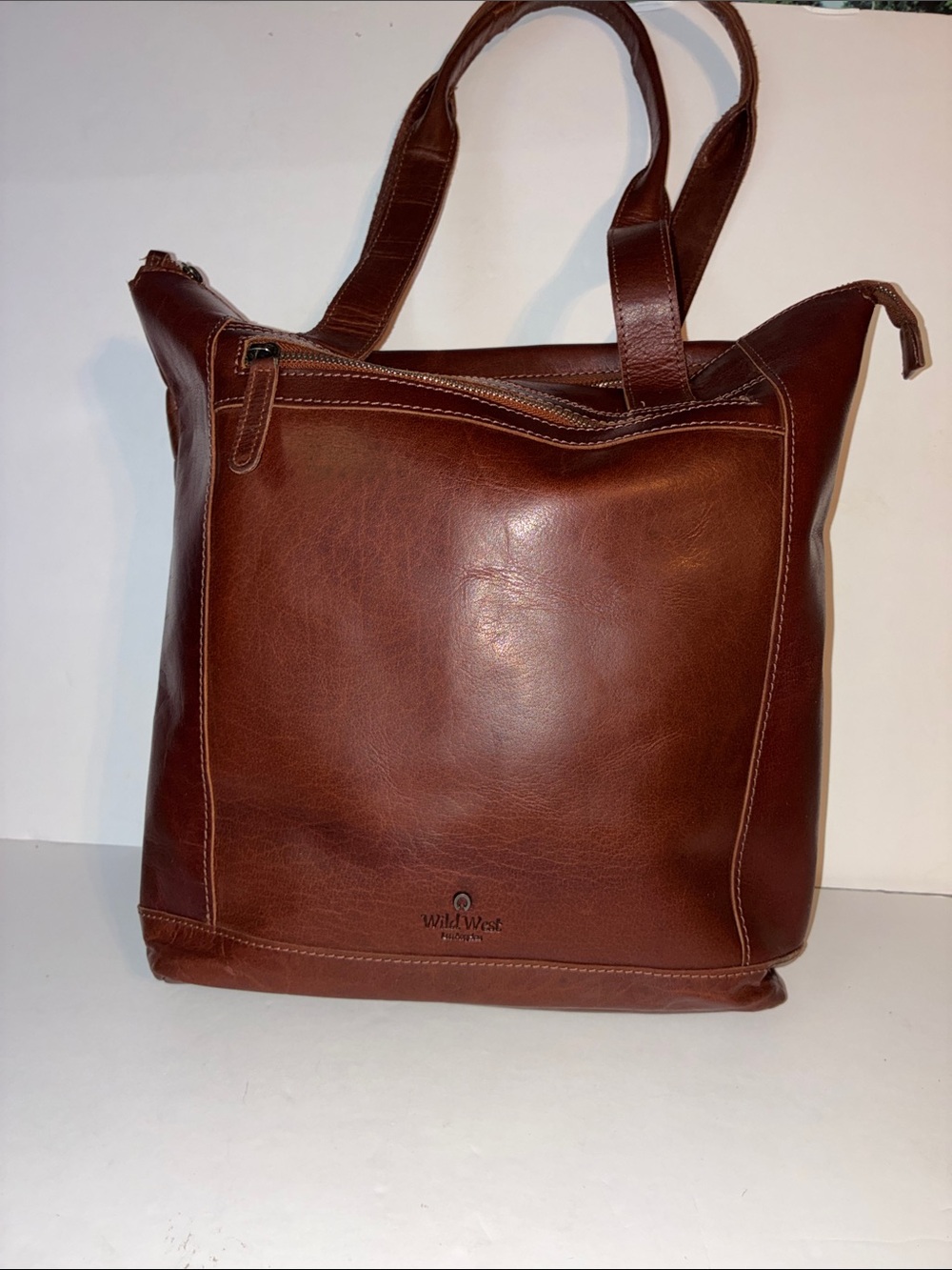 Wild West, Brown Leather Purse, Plaid Interior